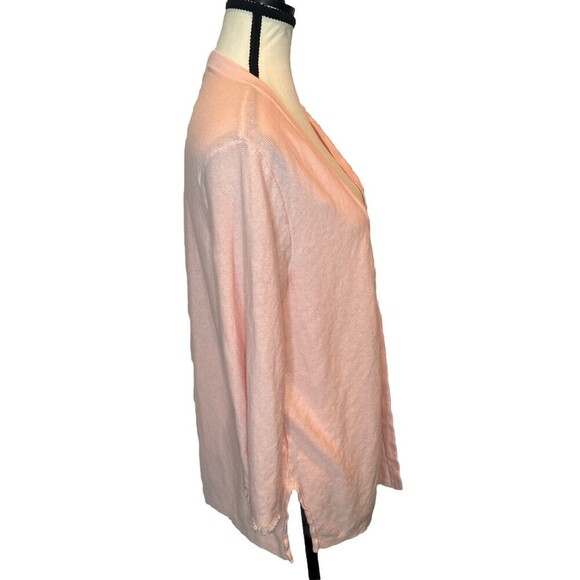J.Jill PINK Linen Blend Open Front Fringe Hem 3/4 Sleeve Cardigan Sz Large - Picture 6 of 9